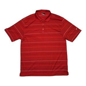 Nike Golf Polo Men's Large Short Sleeve Red Striped Fit Dry Lt Weight Casual
